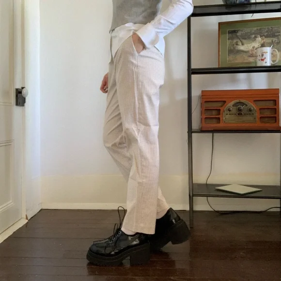 Beige/White Gingham Slacks - Picture 3 of 6